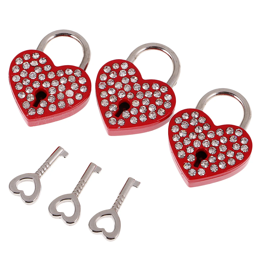 Candado en forma de corazón de Diamante con llave, conjunto de casillero de viaje con colgante rojo para bricolaje, decoración de fiesta de boda, casillero de de viaje, 3 uds., nuevo|padlock