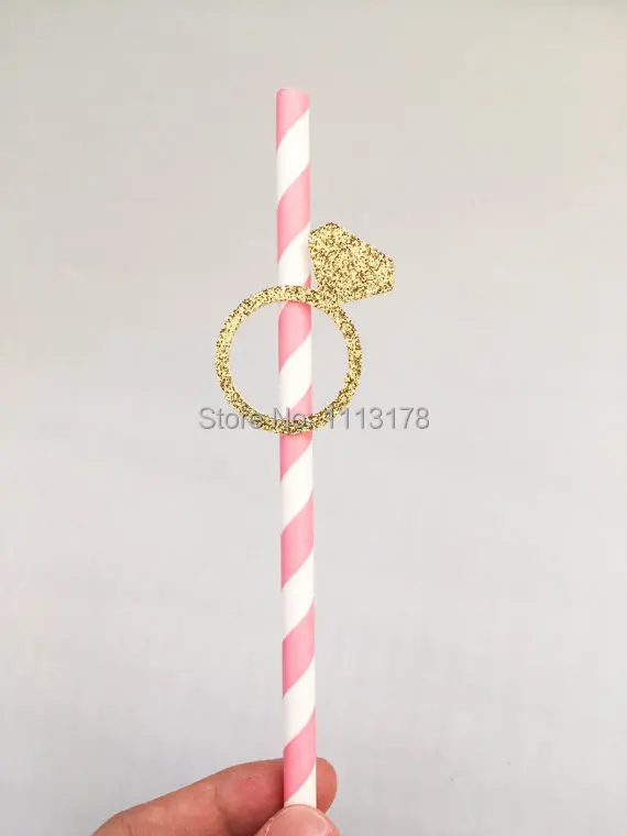 cheap Paper Straws with Gold Glitter Diamond Engagement Ring for