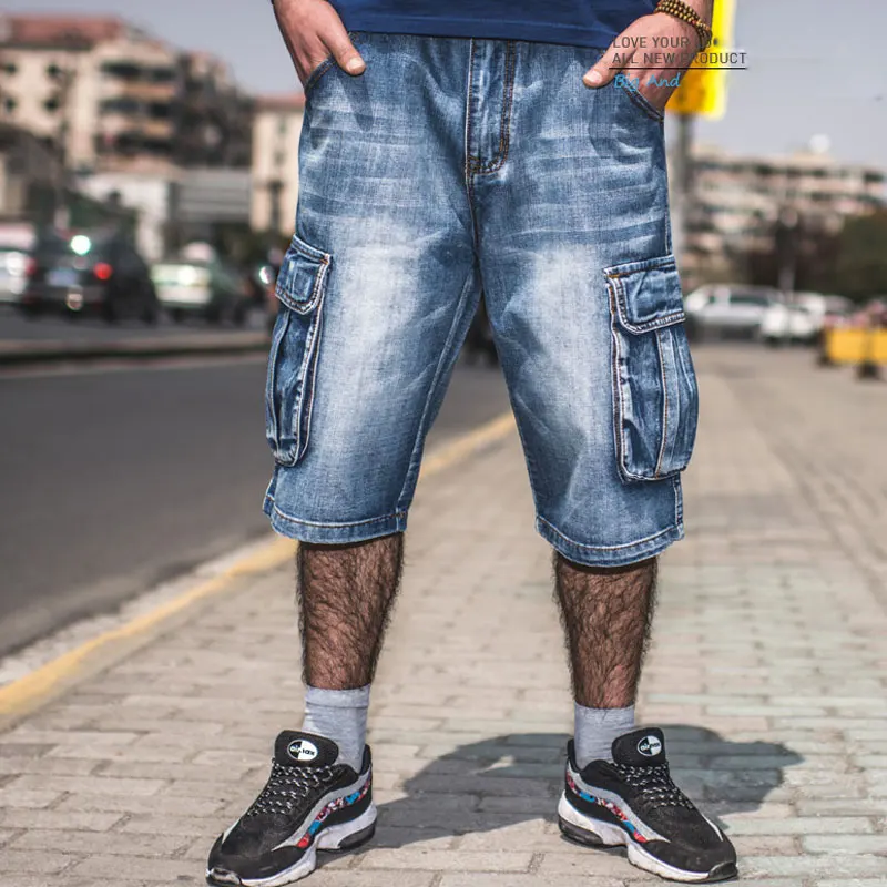 2019 Mens Loose Pants Denim Cargo Short Denim Hip Hop Baggy Shorts Jean 30-46 UK