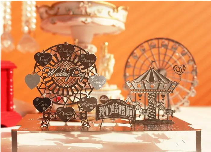 

100PCS/LOT Exrtra Large Size Wedding Invitation Card Free Customized And Design Metal Carving Stereoscopic Flowers