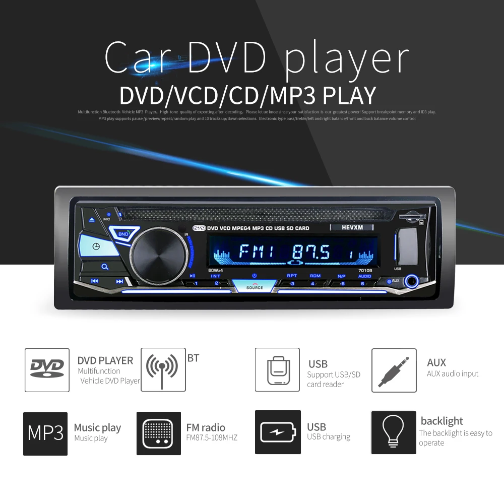 Sale 2.5" Single 1 Din Car DVD Player Radio Stereo Panel Video Bluetooth Subwoofer AUX In CD MP5  DVD Player Audio 0