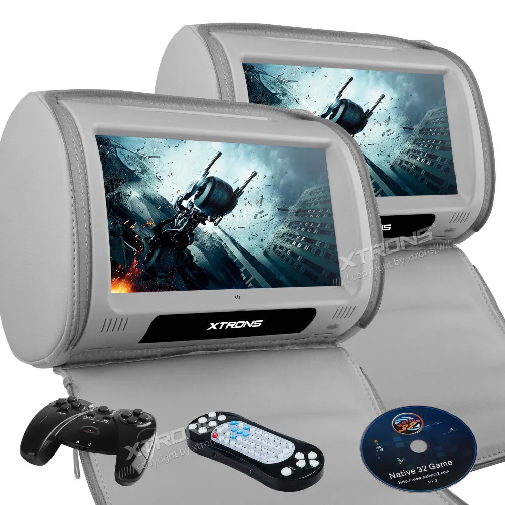 Perfect 2x9" Grey Color Touch Screen Car Headrest DVD Headrest Car Monitor with FM&IR Transmitter 8 Bits & 32 Bits Games 2