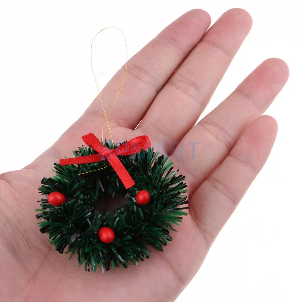 1/12 Dollhouse Miniature Christmas Ornament Kits -  10 Pieces Christmas Wreath Garland & Christmas Tree Model For Kids Gifts Toy