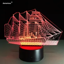 Парусная лодка корабль 3D свет 7 цветов изменить Иллюзия лампы для домашнего кафе украшение ночник USB светодиодный настольные лампы прямая поставка