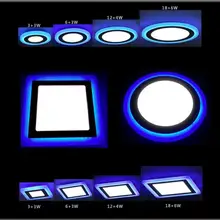3 модели круглый квадратный синий+ белый двойной цвет светодиодный панельный светильник 5 Вт/9 Вт/16 Вт/24 Вт AC85-265V Встраиваемый светодиодный потолочный светильник