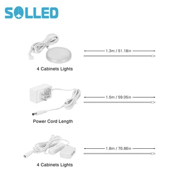 

SOLLED Set of 4 Under Cabinet Light Kit 18LEDs Puck Lamp Three colors for Under Kitchen Display Closet Book Shelf
