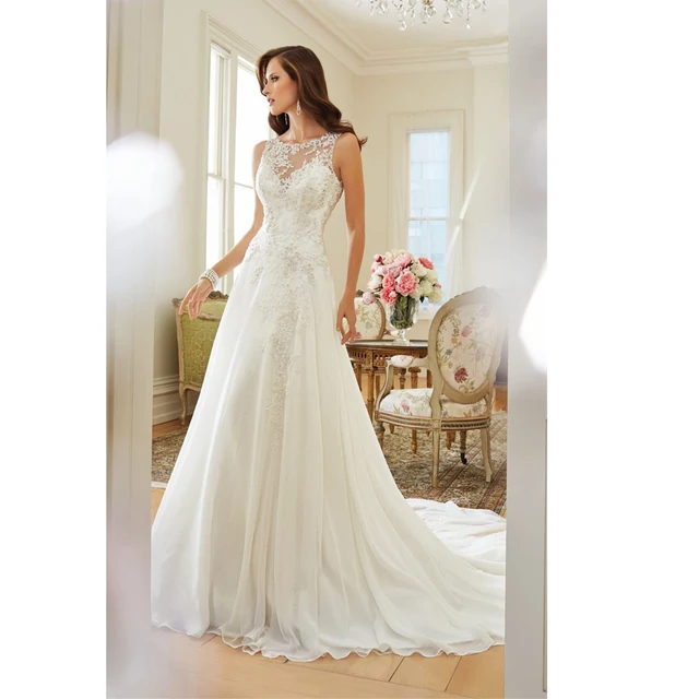 vestidos de novia 2017 de encaje con espalda abierta una línea de