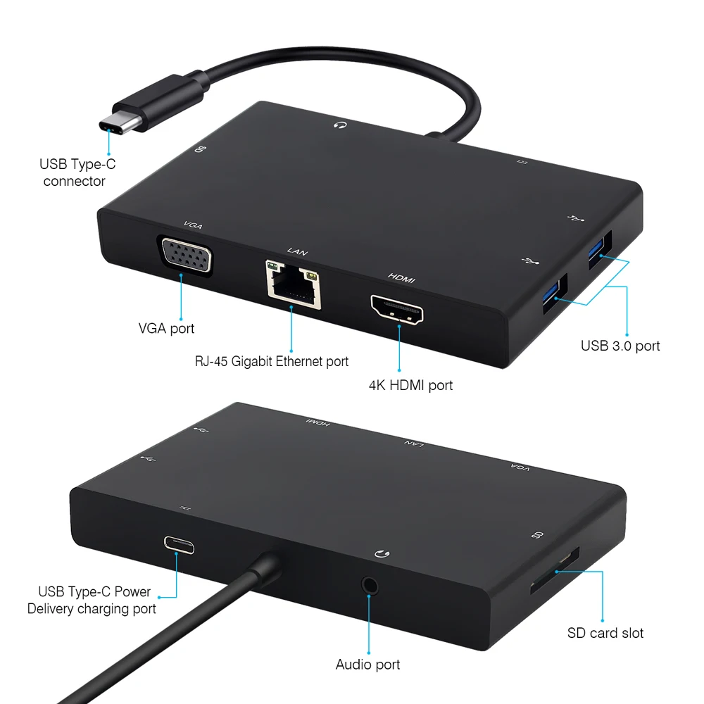 USB C концентратор для Macbook Pro thunderbolt 3 HDMI Ethernet VGA адаптер кардридер 5 мм разъем type с
