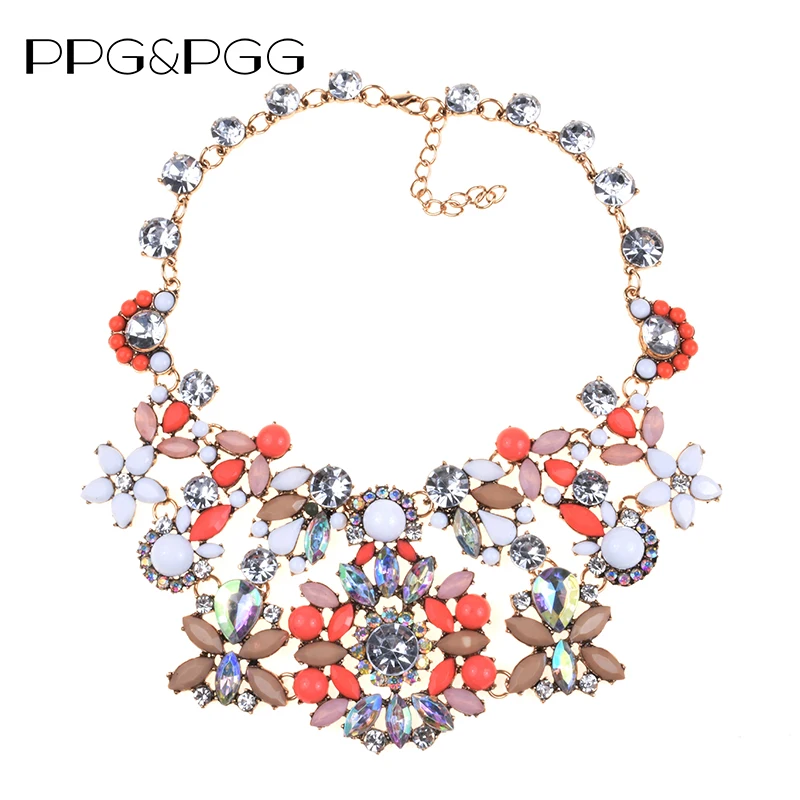 

PPG&PGG hot sell neon orange beaded collar necklace fashionable jewelry modern tribal bead statement necklace