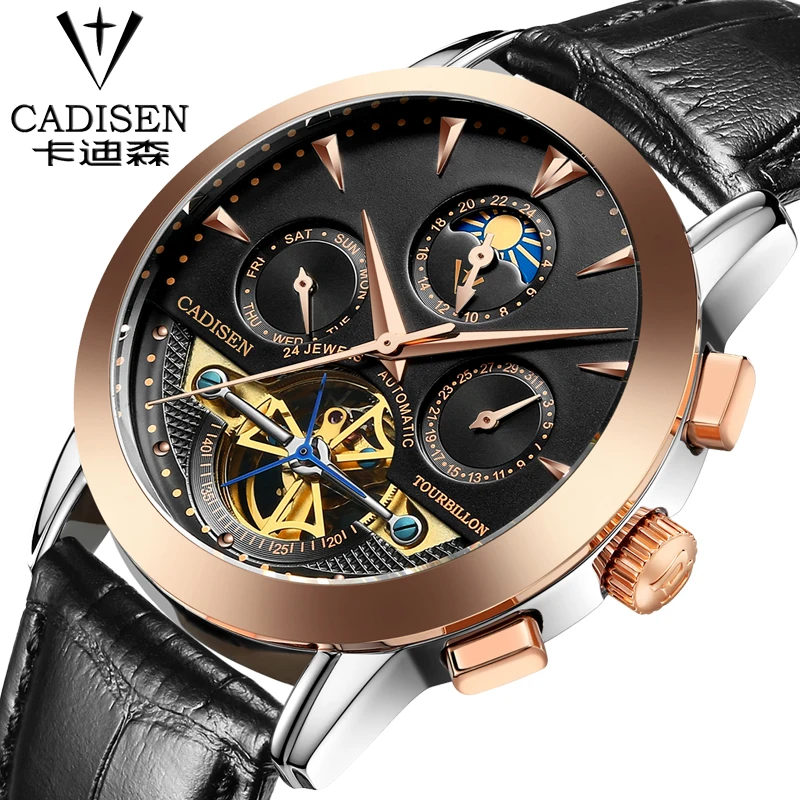 

2016 Switzerland luxury men's watche cadisen brand Mechanical Wristwatches Waterproof leather watch Fashion leisure watches