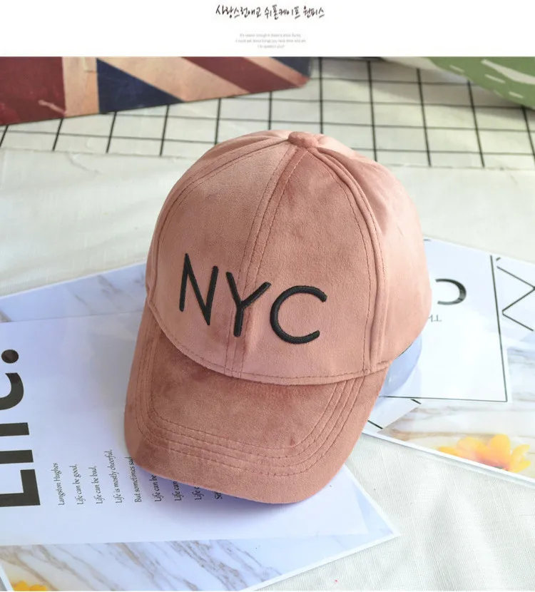 Новинка; замшевые бейсбольные кепки с вышитыми буквами; Детские повседневные бейсболки; Кепка для мальчиков и девочек; регулируемая хлопковая кепка для папы - Цвет: NYC  pink