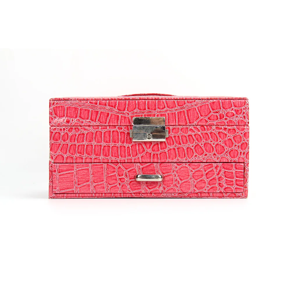 

Amidi Cosmetic Cases Jewelry Box Makeup Organizer PU Leather Case with Mirror and Lock Two Layer Jewelry Organizer Multi-storey