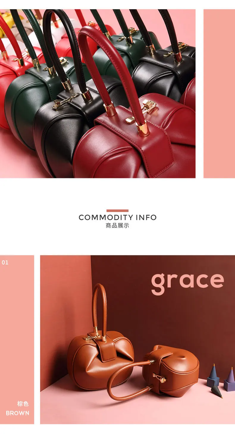 ZYJ Female Vintage Real Leather Shoulder Tote Bags Hobos Ball Girls Women Casual Handbag Popular Circular Hand Tote Bag (4)