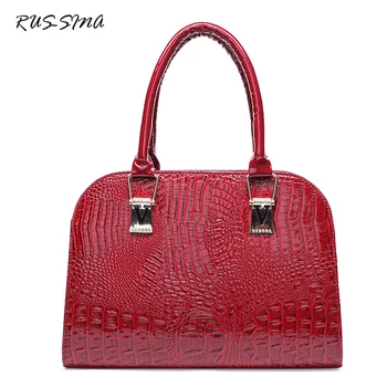

RUSSMA 2018 Spring New Arrival Fashion Women PU Leather Handbag Alligator Pattern Patent Leather Bag Lady Casual Boston YNT0211