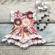 Été bébé filles tenues dress ruches Beignet courtes en coton dentelle boutique vêtements enfants portent ensembles assortis mignons accessoires