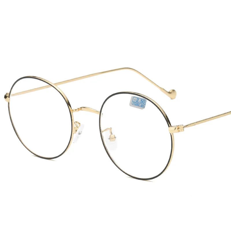 Imwete круглые очки для близорукости, женские и мужские брендовые металлические оправы для очков, студенческие короткие очки для коррекции зрения-1,0-2,0-3,0-4,0 - Цвет оправы: Gold Black