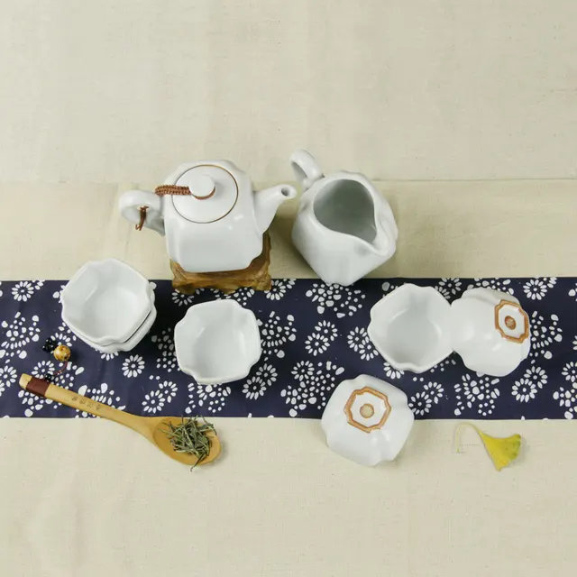 Special Price Nerwchinaroad Ru kiln moon white square teaset Chinese Kungfu Tea Sets Ceramic Tea Pot Petal cup fair cup Tea Service drinkware