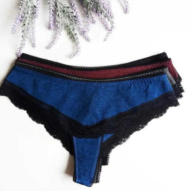 Charmleaks Women's Thong Lace Underwear Sexy Panties V String Panties Tanga Briefs Cotton 4 Pack 2019 Hot Sale Bottom Underwear 3