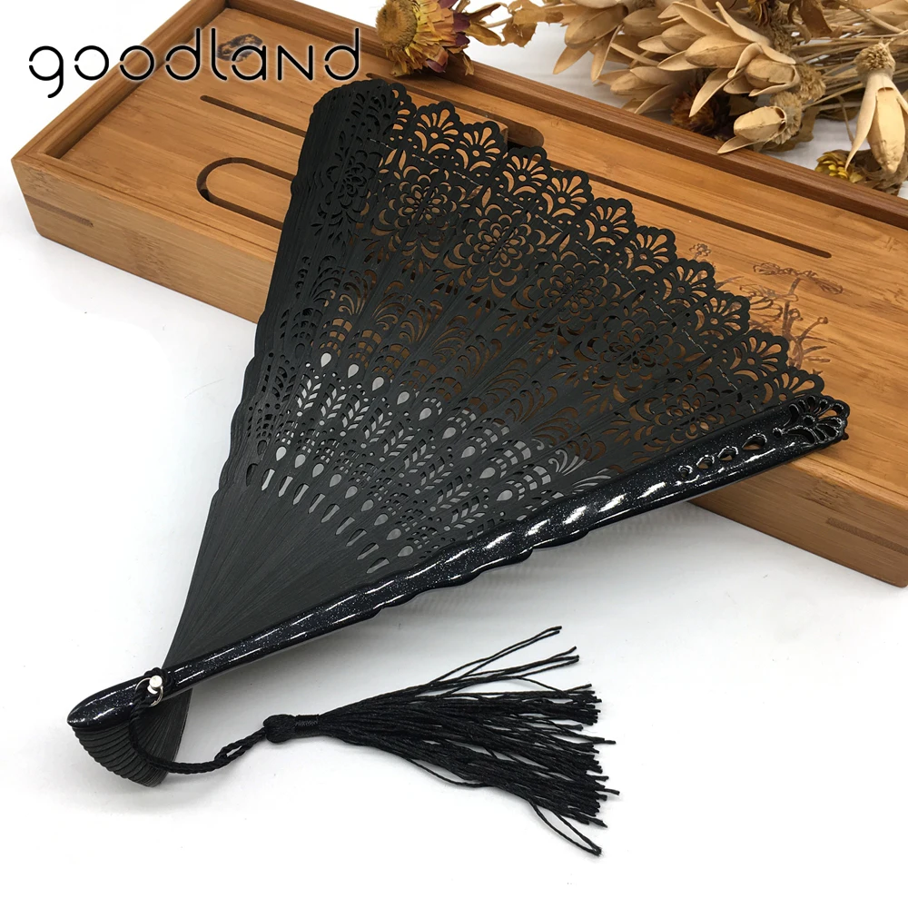  Free Shipping 5pcs Black Bamboo Trim Hollow Out Hand Folding Fans Wedding Invitations Deco Mariage  - 32820861639