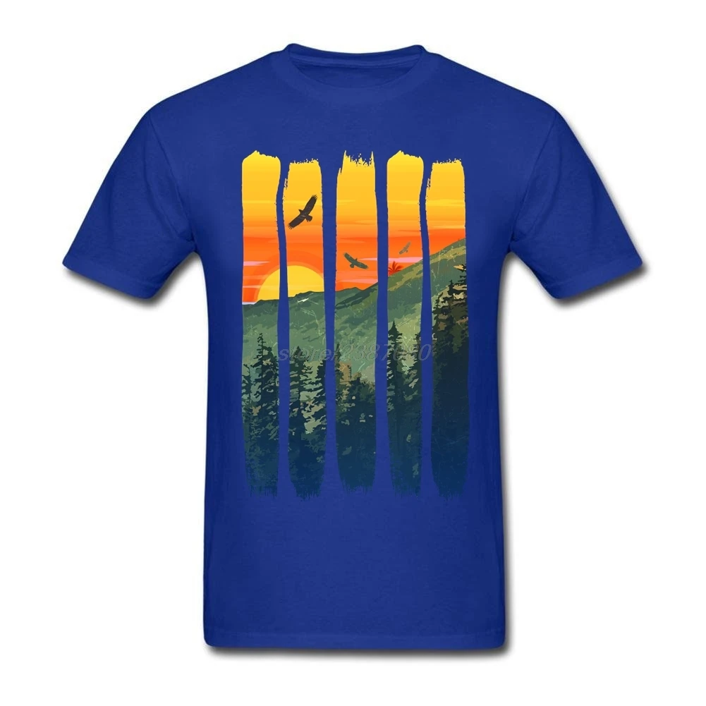 Футболка с надписью «Nesting Eagles by the Summer горный закат», Классическая Подростковая футболка с круглым вырезом и 3D-принтом, футболка с круглым вырезом для взрослых - Цвет: Синий