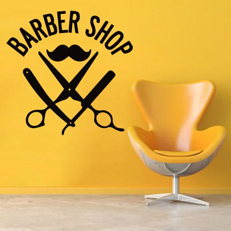 Hair Salon Decor Hairdresser Mustache Vinyl Wall Sticker Scissors Hairdresser Mustache Vinyl Wall Sticker