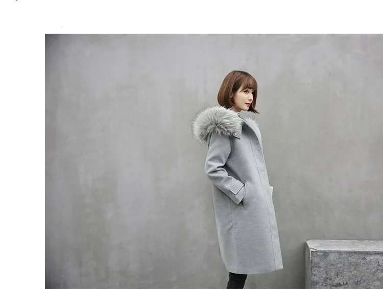 Элегантные женские твидовые пальто, женские осенне-зимние кашемировые пальто с меховым воротником, шерстяное пальто высокого качества с капюшоном K4050