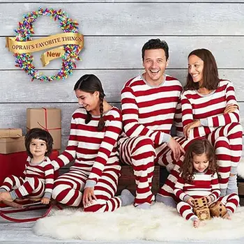 

New 2019 Christmas Pajamas PJs Sets Xmas Family Clothes Set Sleepwear Nightwear Striped Tops Pants