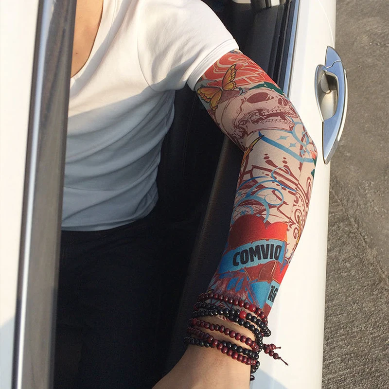 1 шт., трендовые мужские тату-рукава для женщин, новые трендовые высокоэластичные Поддельные Временные дизайны, летние солнцезащитные гетры для тела, УФ
