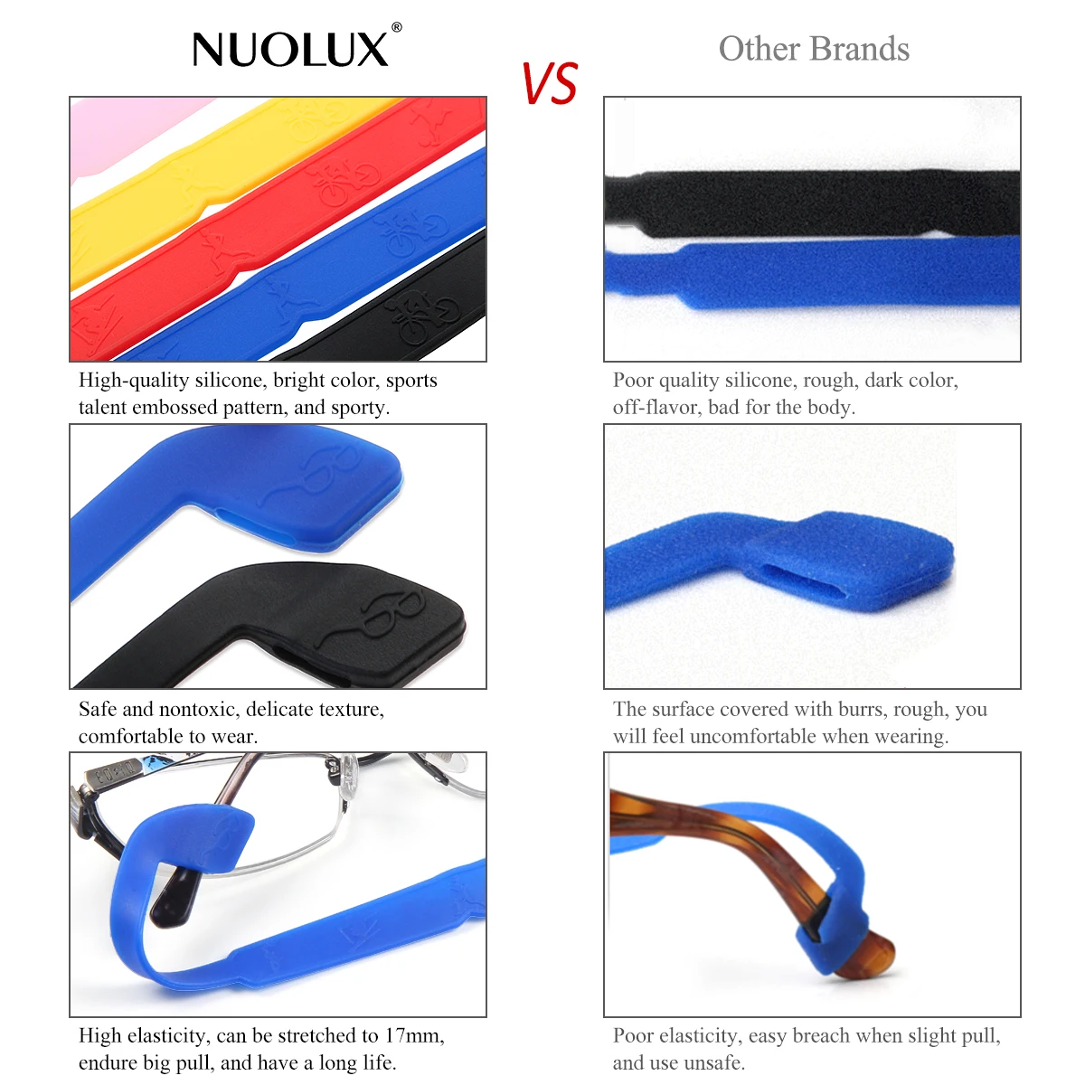 NUOLUX 5 colores gafas de sol anteojos gafas antideslizante el/ástico de silicona banda para la cabeza