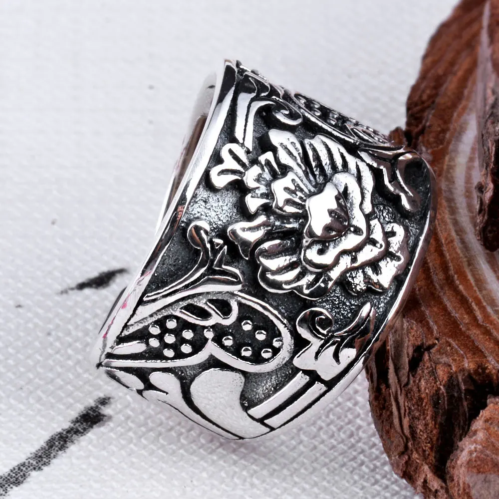 

FNJ 925 Silver Rings for Men Boy Jewelry Romentic Flower Vintage Adjustable Size S925 Solid Thai Silver Ring for Women