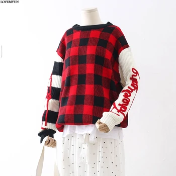 

Women Sweater Plaid Sweater Tassels Pullover Shirt Embrodiery Sweaters Fashion 2019 Women Oversized Sweater Pullover Shirt Women