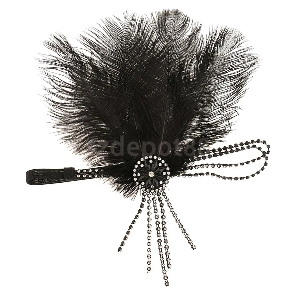 Винтажная женская черная повязка на голову с перьями Чарлстона 20s костюм Хлопушки