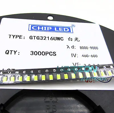 

1000pcs WHITE LED lamp Bulb SMD SMT 1206 Super bright