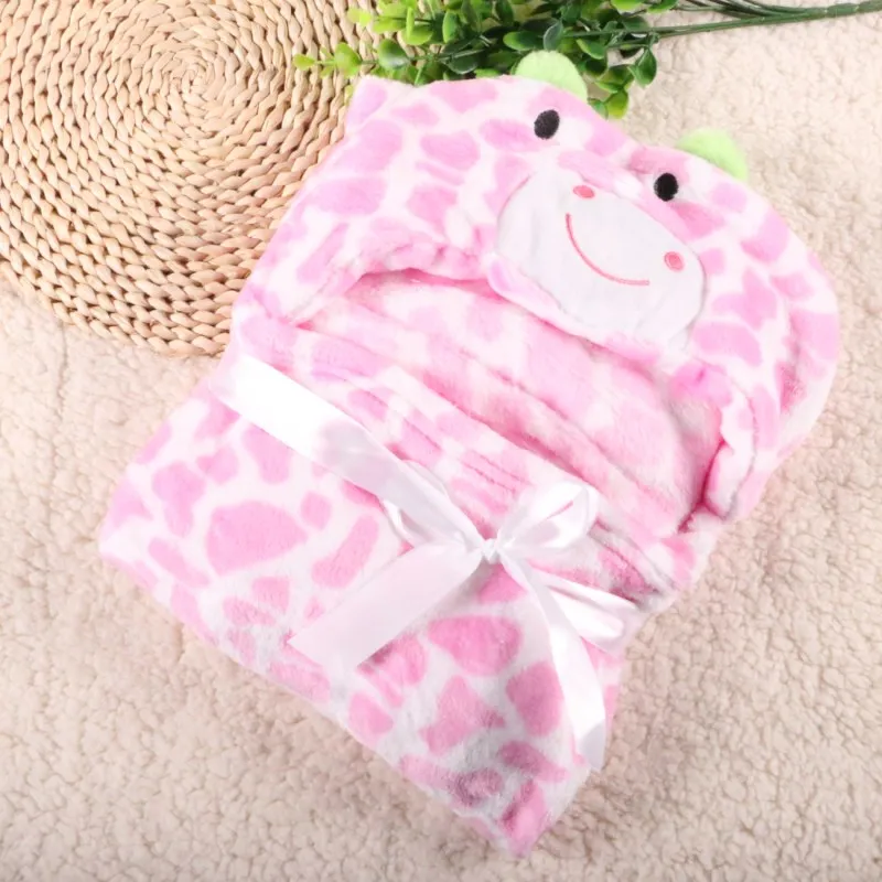 Пеленка для новорожденных, сверхмягкий Комфортный детский плащ с капюшоном для малышей, одеяло, флисовая накидка, btrq0005 - Цвет: PINKCOW