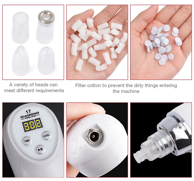 Máquina da Beleza do Diamante Descamação da Pele Equipamentos de Limpeza Limpa os Poros Mini Dermoabrasão Rosto Vácuo Facial Acne Cravo Remover 15 Utensílios de cuidado facial