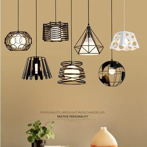 

Modern  Iron Cage Pendant Lights Industrial Retro LED Pendant Lamp Bar Cafe Restaurant Living Room E27 Suspension Light Fixtures