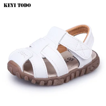 

KEYITODO Spring Summer Shoes Boys Soft Leather Sandals Baby Boys Summer Prewalker Soft Sole Genuine Leather Beach Sandals C641