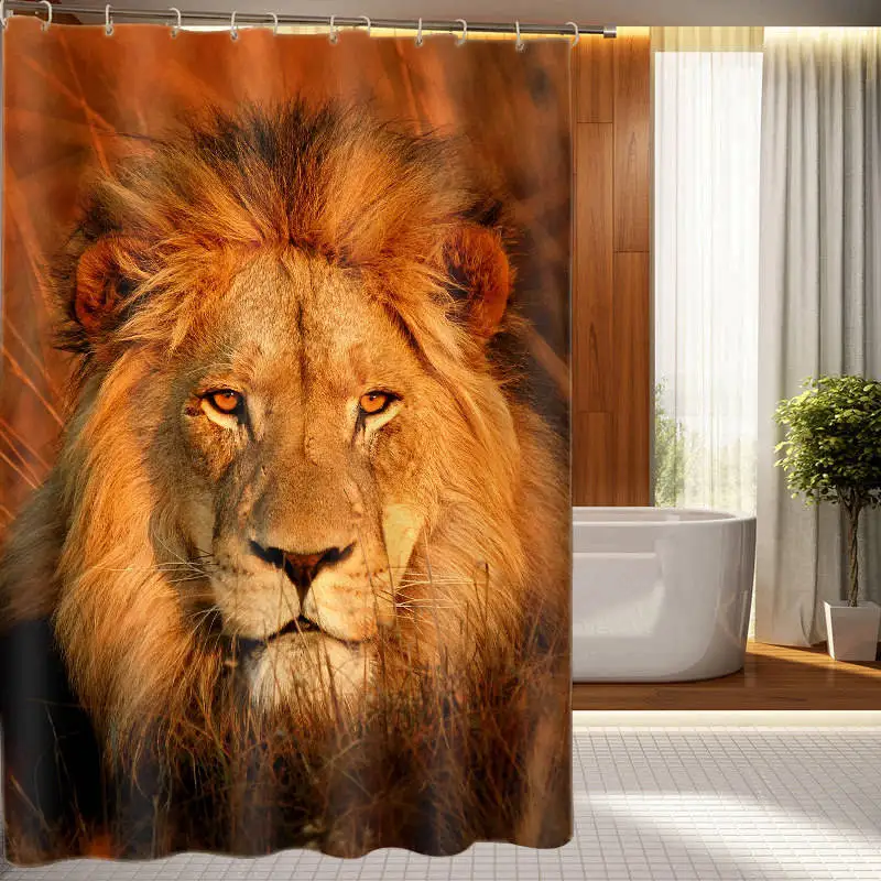 Lion head photo print waterproof shower curtainin Shower Curtains from