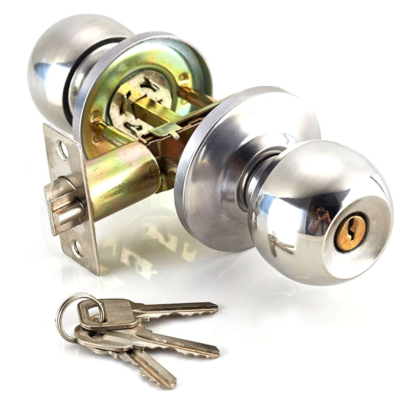 

New Stainless Steel Round Ball Door Knobs Handle Passage Entrance Lock Entry with 3 Keys hot
