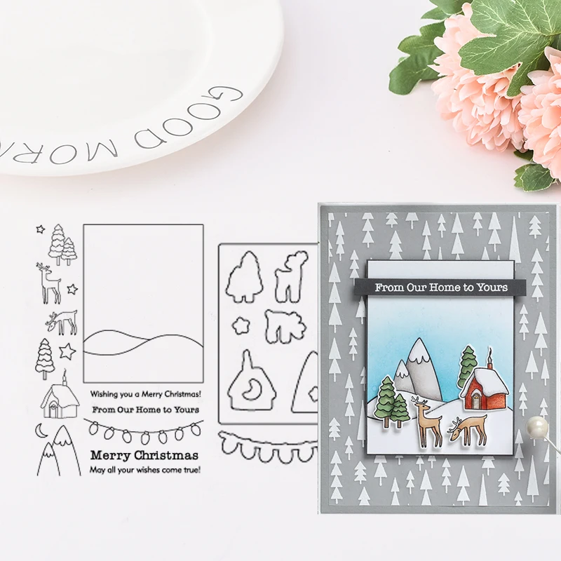 

WINTER SCENE- Metal Cutting Dies and stamps DIY Scrapbooking Card Stencil Paper Craft Handmade Album Handbook Decoration