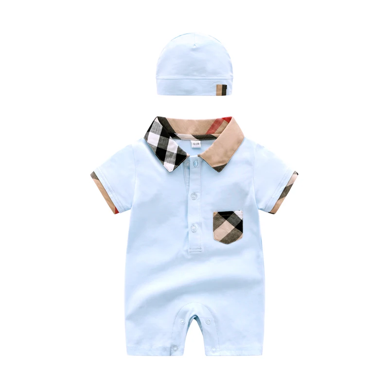 

Summer Newborn Baby Boy Romper and hat set Short Sleeve Jumpsuit Baby Rompers Overalls Baby Clothes