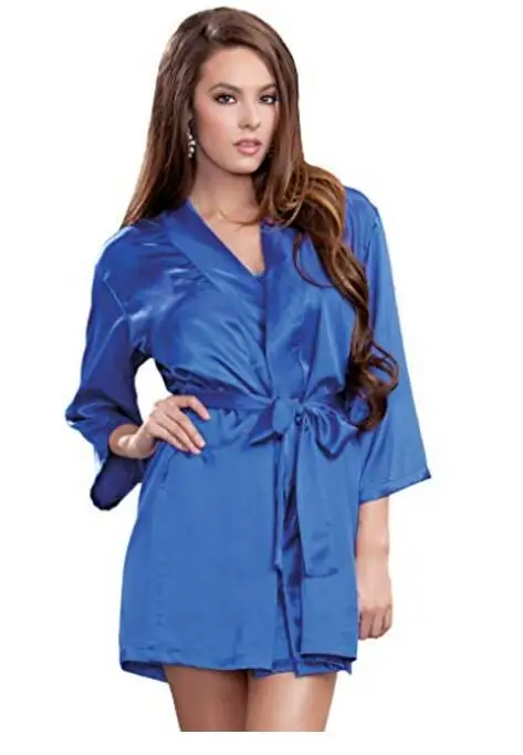Women Sexy Large Size Faux Silk Satin Night Kimono Robe Short Bathrobe Perfect Wedding Bride Bridesmaid Robes Dressing Gown LM75