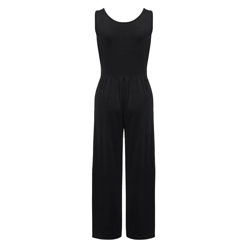 Women Sexy Backless Rompers Casual V-Neck Solid Long Elastic Waist Jumpsuit macacao feminino combinaison R07 (4)