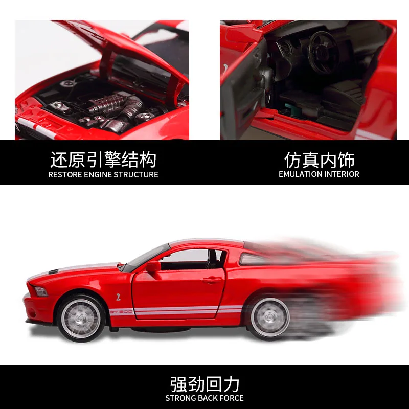 Cena 132 Ford Shelby GT500 Diecasts i pojazdy zabawkowe Model samochodu z dźwiękiem i światłem kolekcja samochody zabawkowe dla chłopca prezent dla dzieci