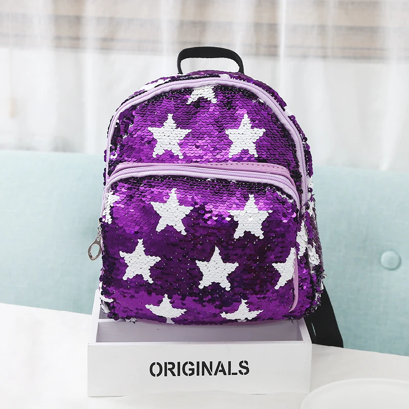 Женский мини-кожаный рюкзак с милыми пайетками, школьные сумки для девочек-подростков, маленький рюкзак для путешествий, кошелек - Цвет: purple