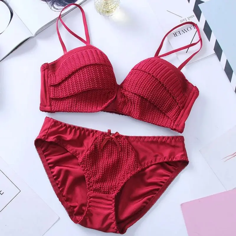 Sexy underwear set Solid Color Girl Knitting Thread Without Steel Ring
