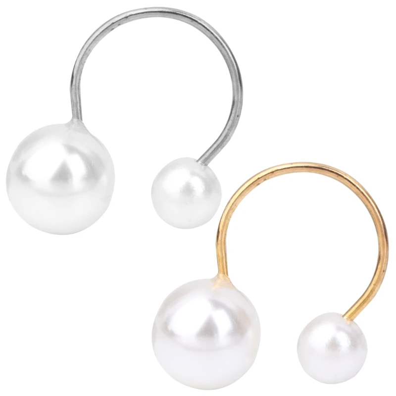 

Korean Elegant Women U Shaped Opening Cuff Adjustable Double Faux Pearls Ring
