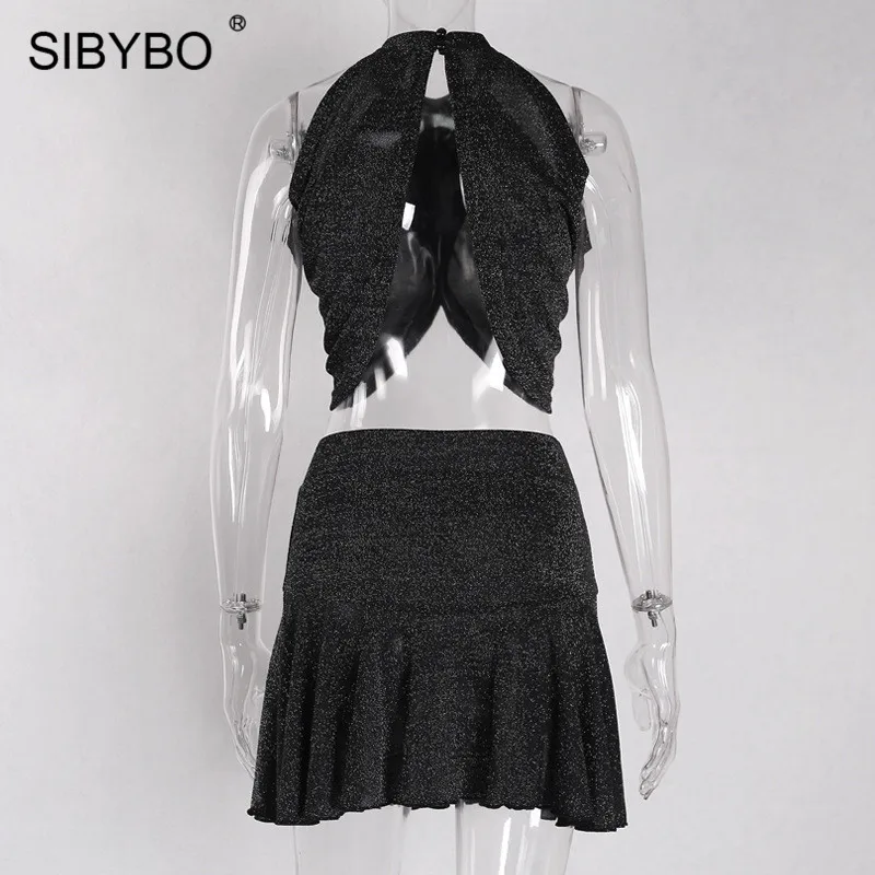 Женский комплект из двух предметов Sibybo черный облегающий топ и юбка с высокой
