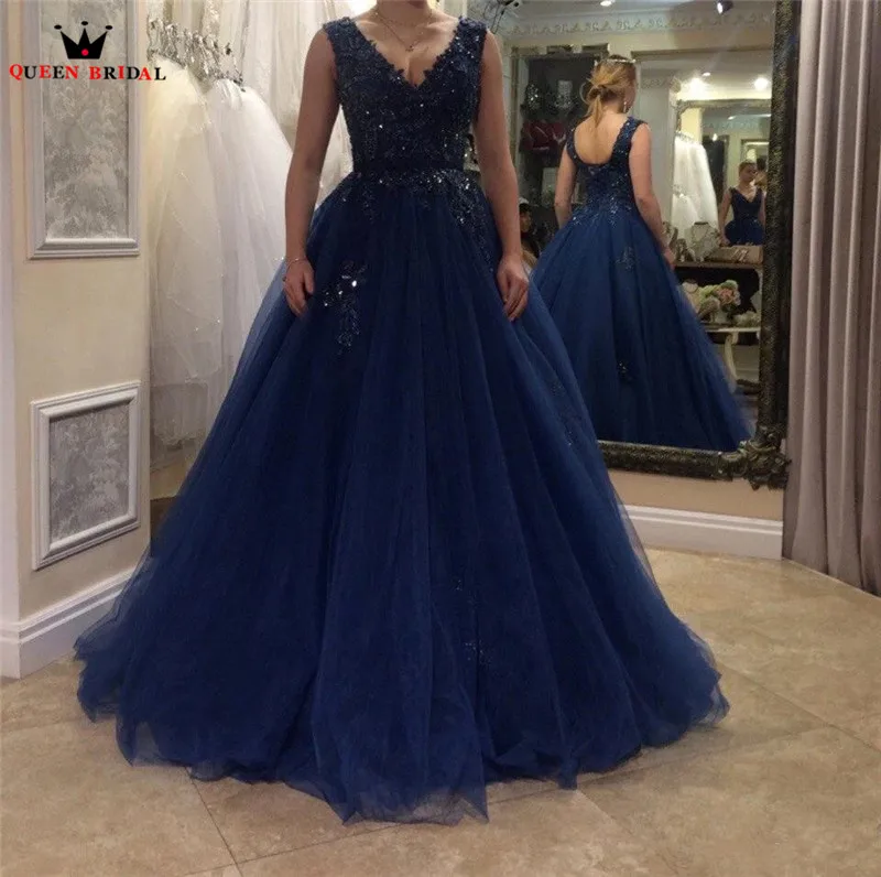 Custom Made Ball Gown V-neck Backless Tulle Lace Beading Diamond Luxury Prom Party Dress Evening Gown Vestido De Festa LF01