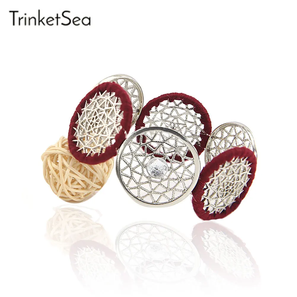 TrinketSea Trendy Silver Bangle Bracelets For Women Hollow Round Red 